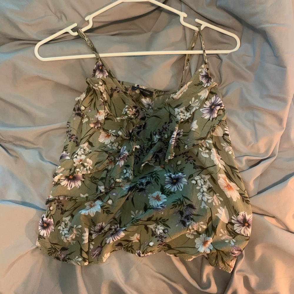american eagle green floral tank top
